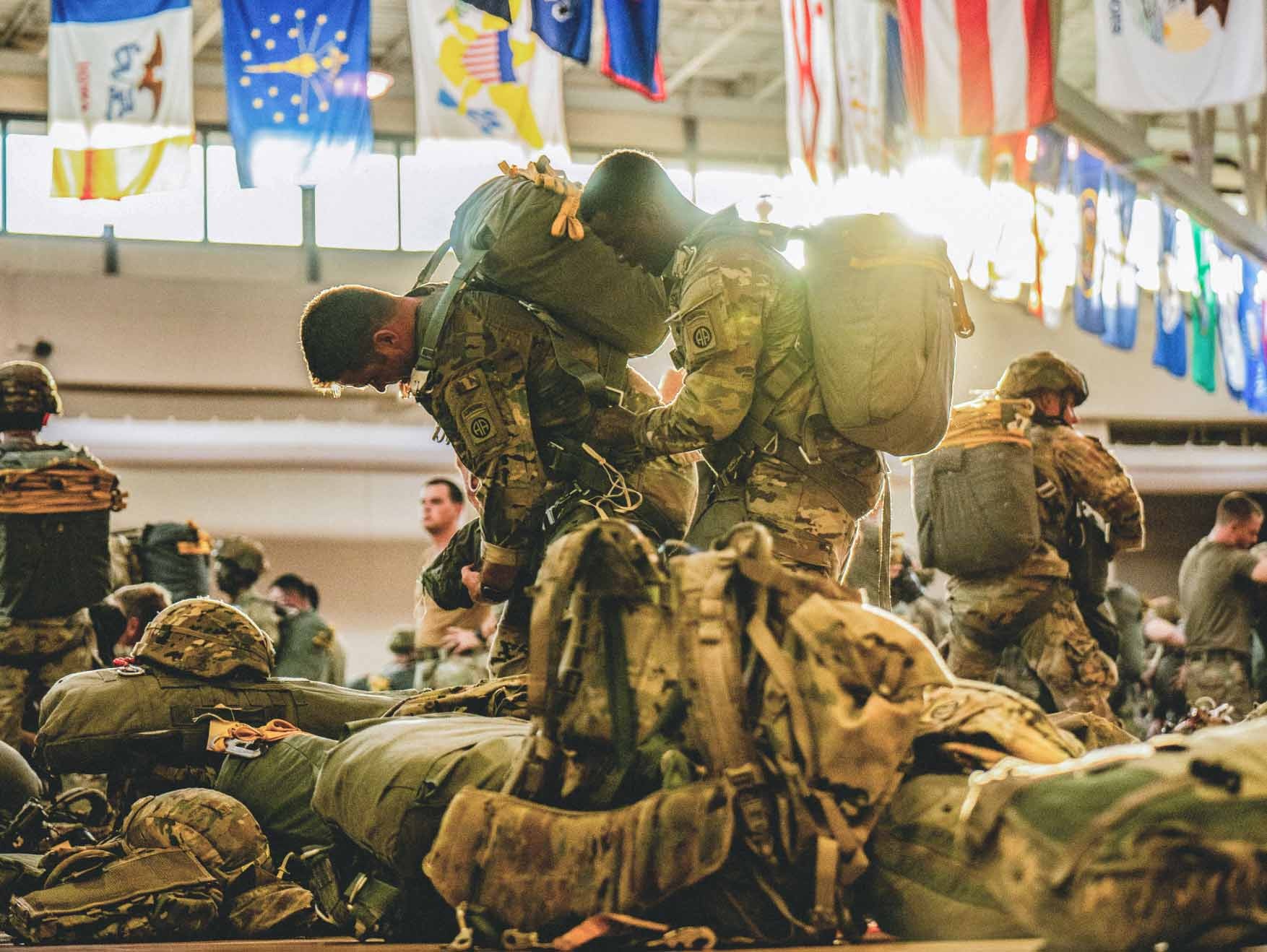 Soldiers preparing for jump